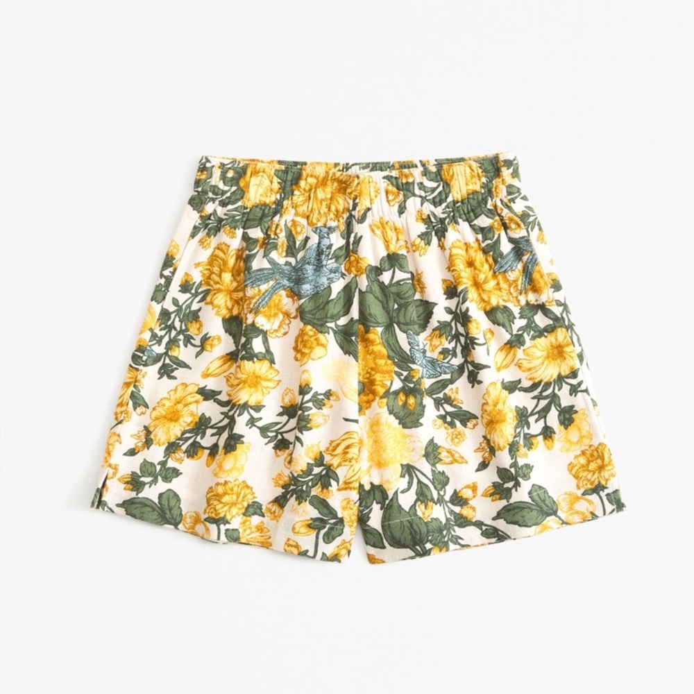 Abercrombie & Fitch Floral High Waist Shorts - Yellow and Green